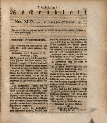 Amberger Wochenblatt (Oberpfälzisches Wochenblat) Dienstag 4. Dezember 1832