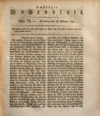 Amberger Wochenblatt (Oberpfälzisches Wochenblat) Dienstag 5. Februar 1833