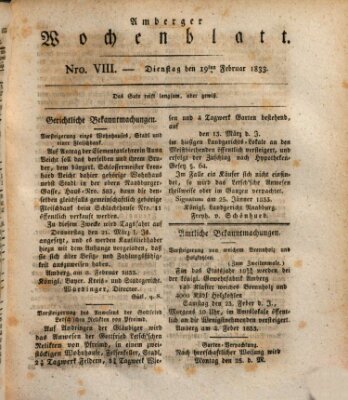 Amberger Wochenblatt (Oberpfälzisches Wochenblat) Dienstag 19. Februar 1833