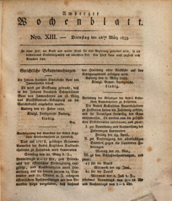 Amberger Wochenblatt (Oberpfälzisches Wochenblat) Dienstag 26. März 1833