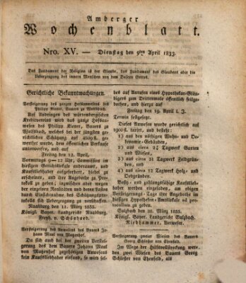 Amberger Wochenblatt (Oberpfälzisches Wochenblat) Dienstag 9. April 1833