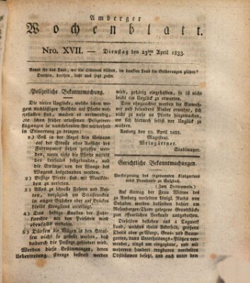 Amberger Wochenblatt (Oberpfälzisches Wochenblat) Dienstag 23. April 1833