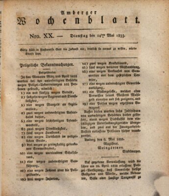Amberger Wochenblatt (Oberpfälzisches Wochenblat) Dienstag 14. Mai 1833