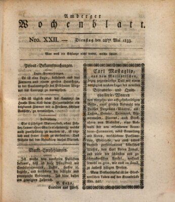 Amberger Wochenblatt (Oberpfälzisches Wochenblat) Dienstag 28. Mai 1833