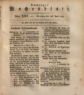 Amberger Wochenblatt (Oberpfälzisches Wochenblat) Dienstag 18. Juni 1833