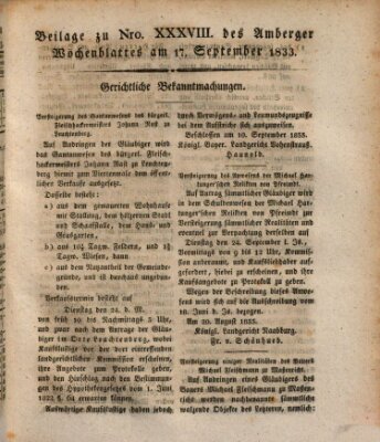 Amberger Wochenblatt (Oberpfälzisches Wochenblat) Dienstag 17. September 1833