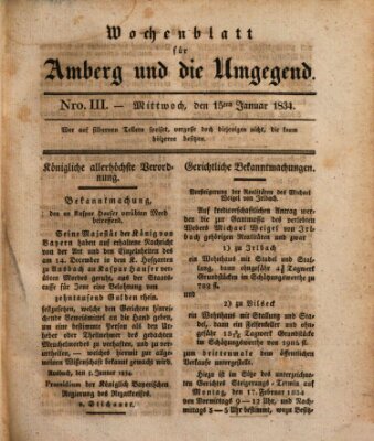 Amberger Wochenblatt (Oberpfälzisches Wochenblat) Mittwoch 15. Januar 1834