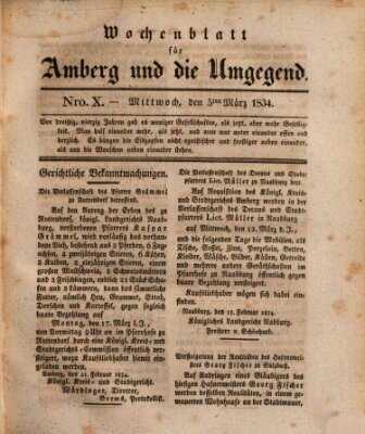 Amberger Wochenblatt (Oberpfälzisches Wochenblat) Mittwoch 5. März 1834