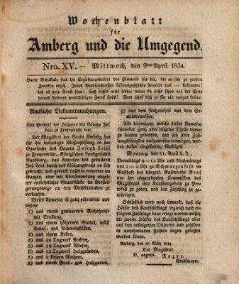 Amberger Wochenblatt (Oberpfälzisches Wochenblat) Mittwoch 9. April 1834