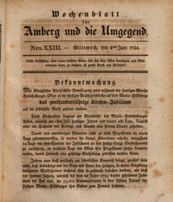 Amberger Wochenblatt (Oberpfälzisches Wochenblat) Mittwoch 4. Juni 1834