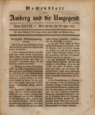 Amberger Wochenblatt (Oberpfälzisches Wochenblat) Mittwoch 2. Juli 1834