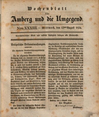 Amberger Wochenblatt (Oberpfälzisches Wochenblat) Mittwoch 13. August 1834