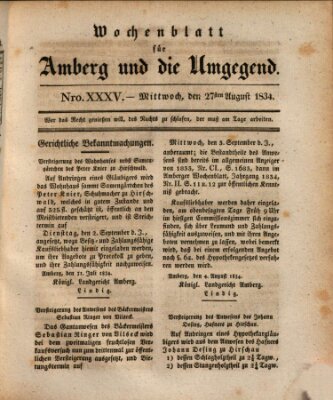 Amberger Wochenblatt (Oberpfälzisches Wochenblat) Mittwoch 27. August 1834