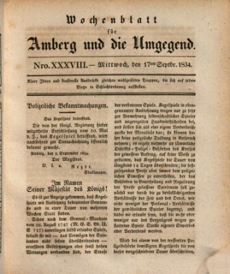 Amberger Wochenblatt (Oberpfälzisches Wochenblat) Mittwoch 17. September 1834