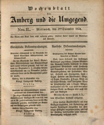 Amberger Wochenblatt (Oberpfälzisches Wochenblat) Mittwoch 3. Dezember 1834