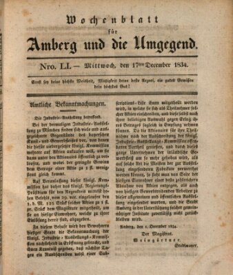 Amberger Wochenblatt (Oberpfälzisches Wochenblat) Mittwoch 17. Dezember 1834