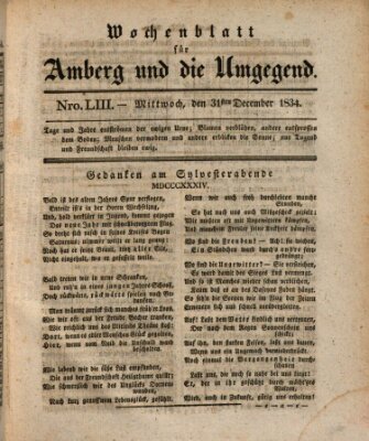 Amberger Wochenblatt (Oberpfälzisches Wochenblat) Mittwoch 31. Dezember 1834