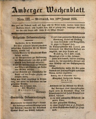 Amberger Wochenblatt (Oberpfälzisches Wochenblat) Mittwoch 20. Januar 1836