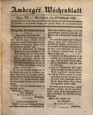 Amberger Wochenblatt (Oberpfälzisches Wochenblat) Mittwoch 10. Februar 1836