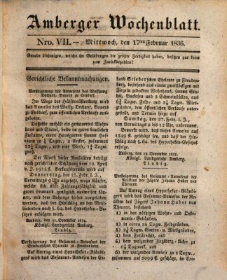 Amberger Wochenblatt (Oberpfälzisches Wochenblat) Mittwoch 17. Februar 1836