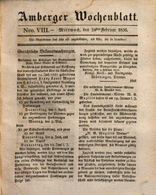 Amberger Wochenblatt (Oberpfälzisches Wochenblat) Mittwoch 24. Februar 1836