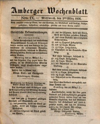 Amberger Wochenblatt (Oberpfälzisches Wochenblat) Mittwoch 2. März 1836