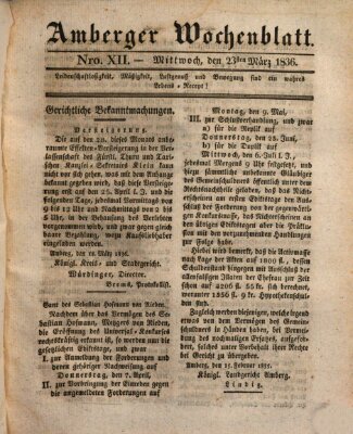 Amberger Wochenblatt (Oberpfälzisches Wochenblat) Mittwoch 23. März 1836