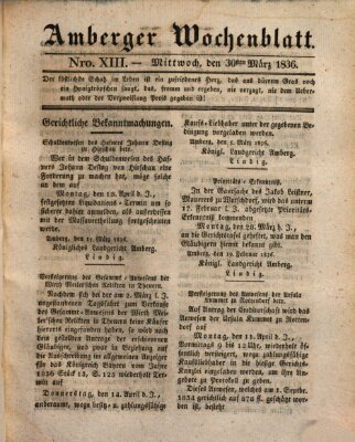 Amberger Wochenblatt (Oberpfälzisches Wochenblat) Mittwoch 30. März 1836