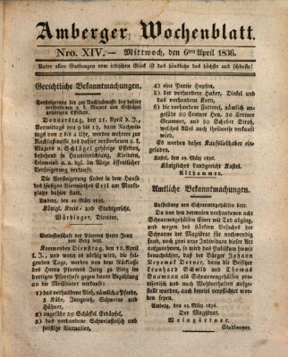 Amberger Wochenblatt (Oberpfälzisches Wochenblat) Mittwoch 6. April 1836