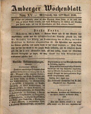 Amberger Wochenblatt (Oberpfälzisches Wochenblat) Mittwoch 13. April 1836