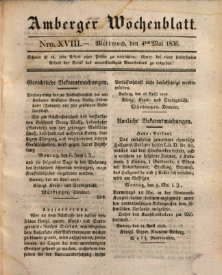 Amberger Wochenblatt (Oberpfälzisches Wochenblat) Mittwoch 4. Mai 1836