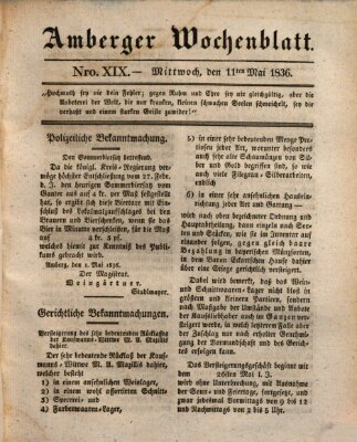 Amberger Wochenblatt (Oberpfälzisches Wochenblat) Mittwoch 11. Mai 1836