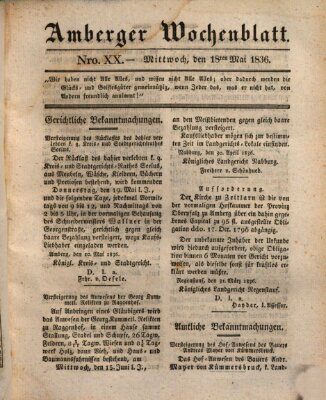 Amberger Wochenblatt (Oberpfälzisches Wochenblat) Mittwoch 18. Mai 1836