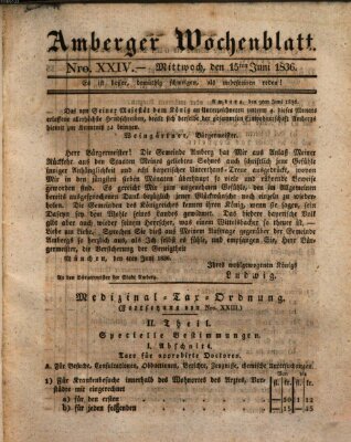 Amberger Wochenblatt (Oberpfälzisches Wochenblat) Mittwoch 15. Juni 1836