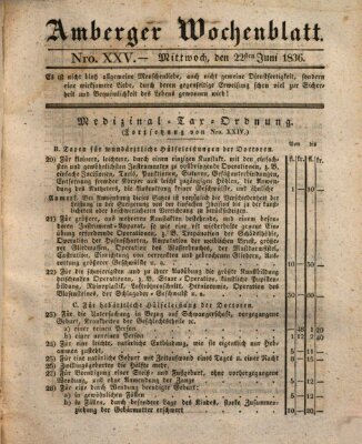 Amberger Wochenblatt (Oberpfälzisches Wochenblat) Mittwoch 22. Juni 1836