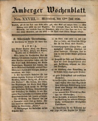 Amberger Wochenblatt (Oberpfälzisches Wochenblat) Mittwoch 13. Juli 1836