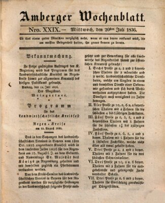 Amberger Wochenblatt (Oberpfälzisches Wochenblat) Mittwoch 20. Juli 1836