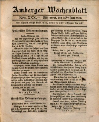 Amberger Wochenblatt (Oberpfälzisches Wochenblat) Mittwoch 27. Juli 1836