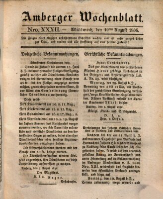 Amberger Wochenblatt (Oberpfälzisches Wochenblat) Mittwoch 10. August 1836