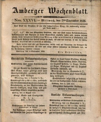 Amberger Wochenblatt (Oberpfälzisches Wochenblat) Mittwoch 7. September 1836