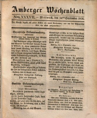 Amberger Wochenblatt (Oberpfälzisches Wochenblat) Mittwoch 14. September 1836