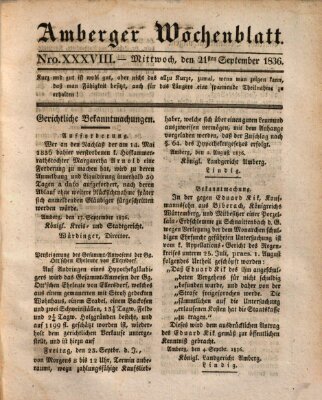 Amberger Wochenblatt (Oberpfälzisches Wochenblat) Mittwoch 21. September 1836