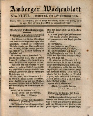 Amberger Wochenblatt (Oberpfälzisches Wochenblat) Mittwoch 23. November 1836