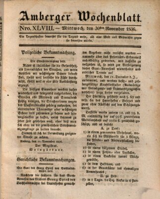 Amberger Wochenblatt (Oberpfälzisches Wochenblat) Mittwoch 30. November 1836