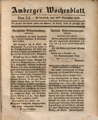 Amberger Wochenblatt (Oberpfälzisches Wochenblat) Mittwoch 21. Dezember 1836