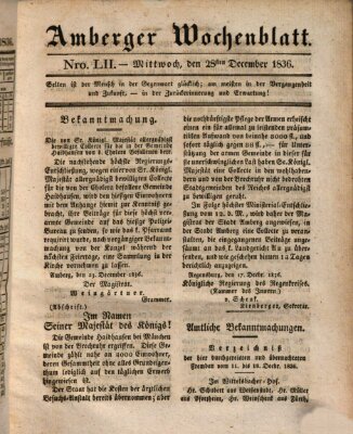 Amberger Wochenblatt (Oberpfälzisches Wochenblat) Mittwoch 28. Dezember 1836