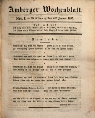 Amberger Wochenblatt (Oberpfälzisches Wochenblat) Mittwoch 4. Januar 1837