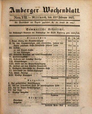 Amberger Wochenblatt (Oberpfälzisches Wochenblat) Mittwoch 15. Februar 1837