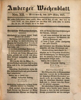 Amberger Wochenblatt (Oberpfälzisches Wochenblat) Mittwoch 22. März 1837