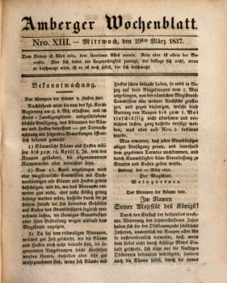 Amberger Wochenblatt (Oberpfälzisches Wochenblat) Mittwoch 29. März 1837